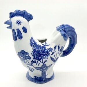 Vintage Baum Bros Formalities Rooster Pitcher Cobalt Blue & White Floral